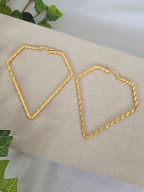 Gold Stainless Steel Geometric Diamond Shape Hoop Earrings